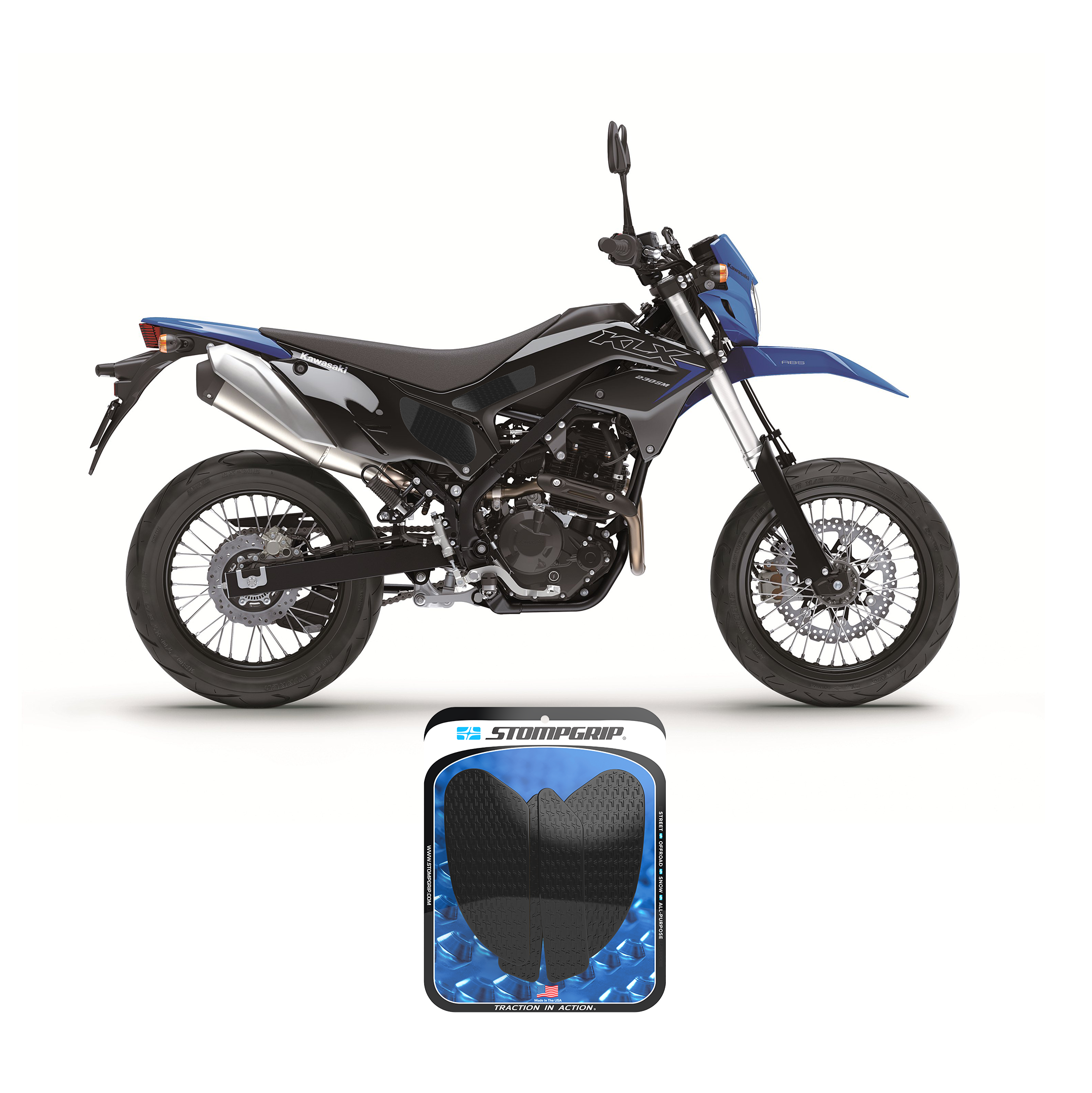 CRAZY WORKS 230×2 160 Stompgrip - Kawasaki KLX 230 / S / SM 22-25 Tank Grips (0202)