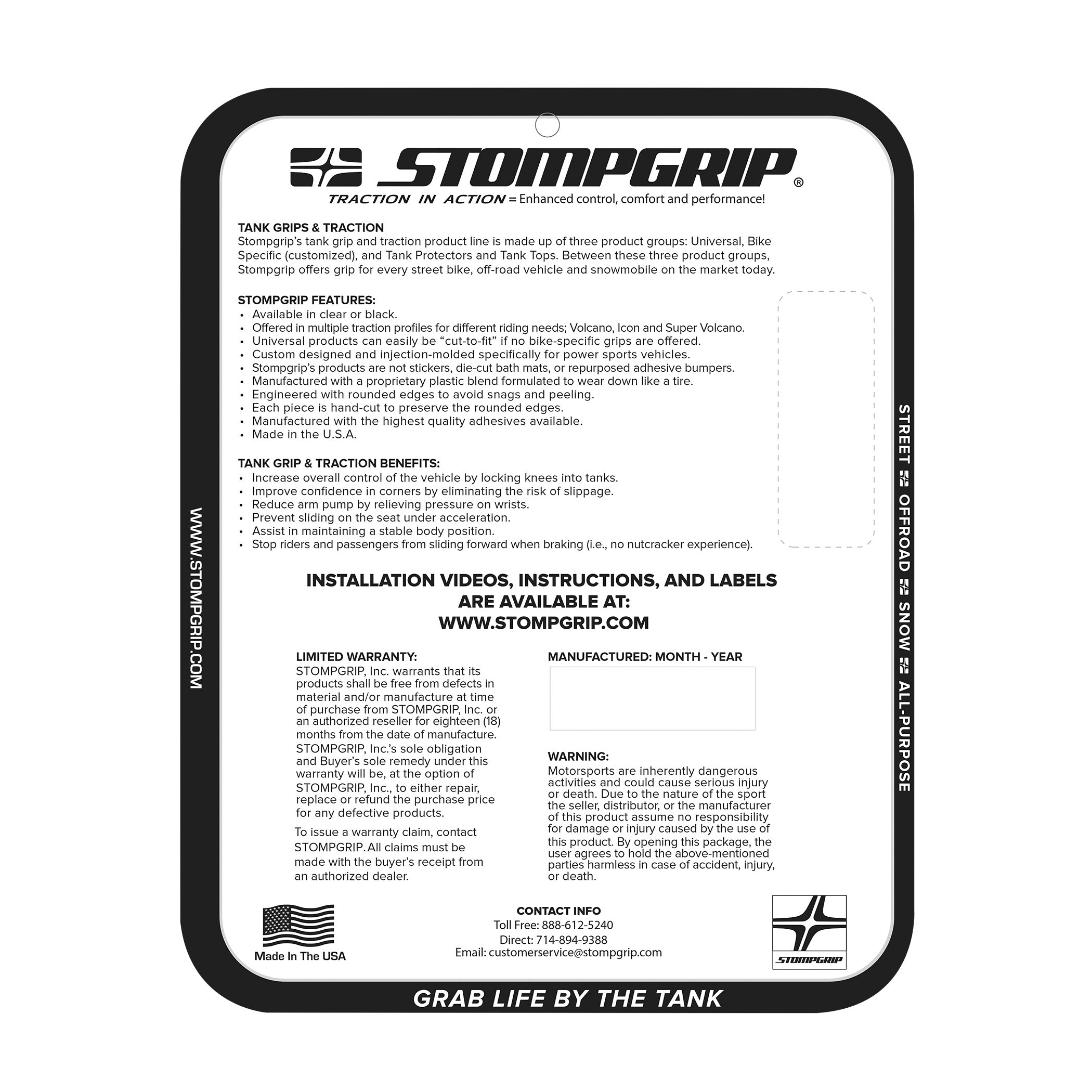 Universal Street Bike: Small Sport Bike Tank Grips (0002) - Stompgrip